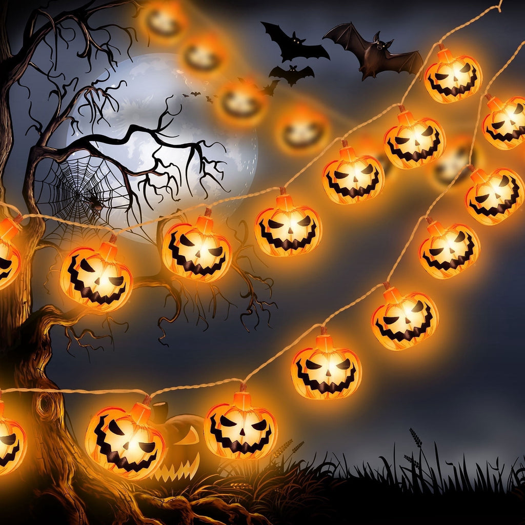 Qoosea Halloween Pumpkin String Lights, 20 LED 10.5ft 8 Modes Waterproof Orange Halloween Decorations Outdoor Indoor Bedroom Camper Party Decor