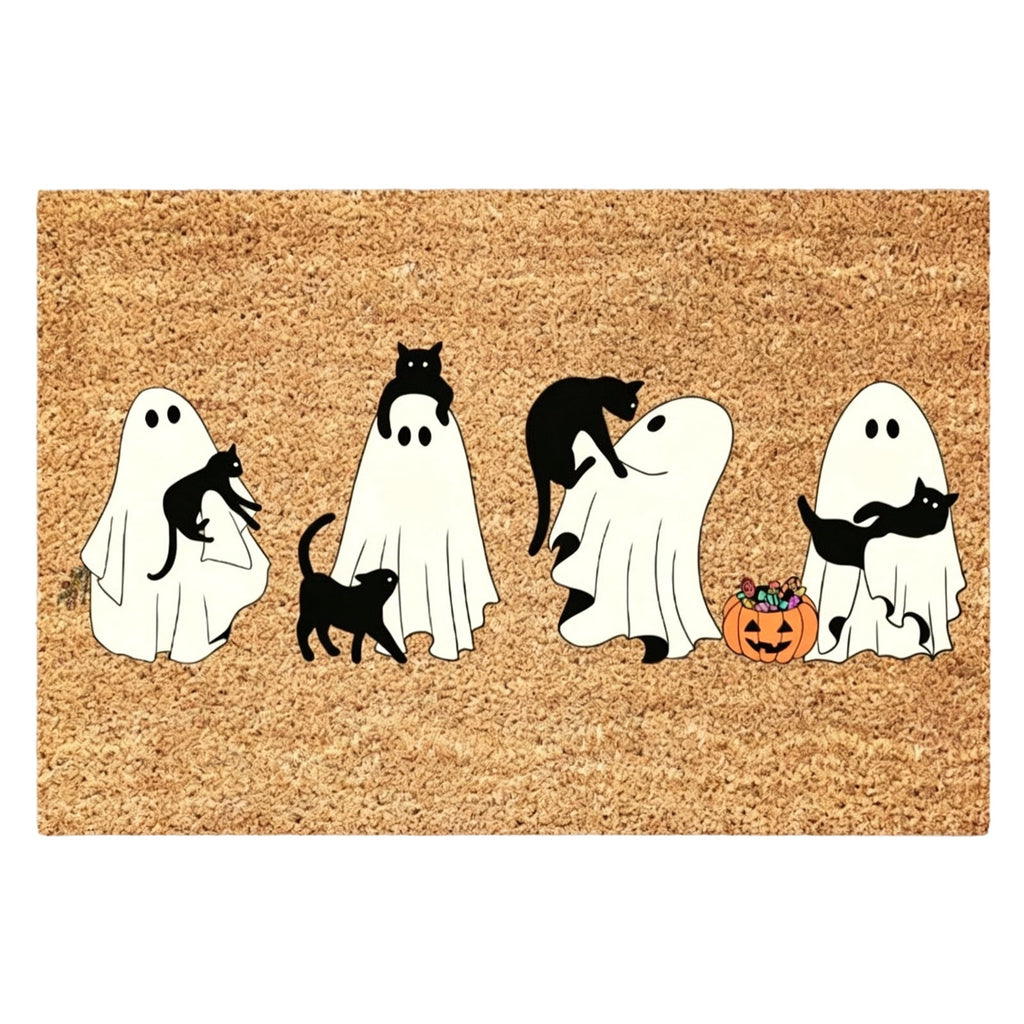Halloween Decorations-Ghost Black Cat Coir Doormat,23.62×15.74in Pumpkin Pattern Absorbent Front Door Mat,Non-Slip Rug for Indoor Entryway Porch Fall Home Decor Outdoor Rug for Halloween Supplies