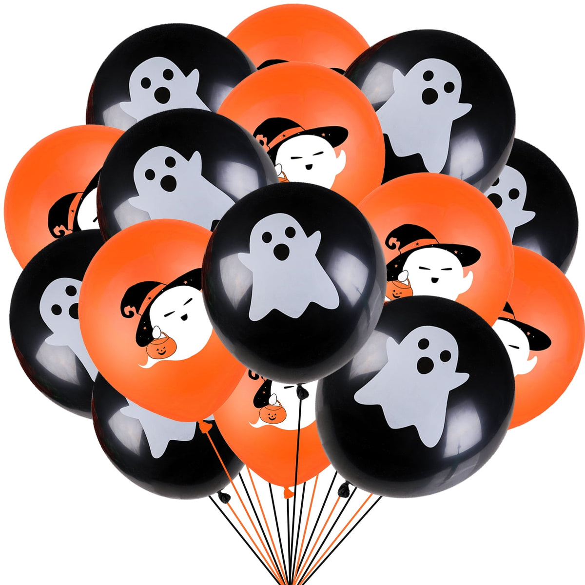 20psc Orange Black Ghost Theme Balloon, printed with orange Halloween Ghost pattern, both orange and black balloons have Halloween Ghost decoration party supplies