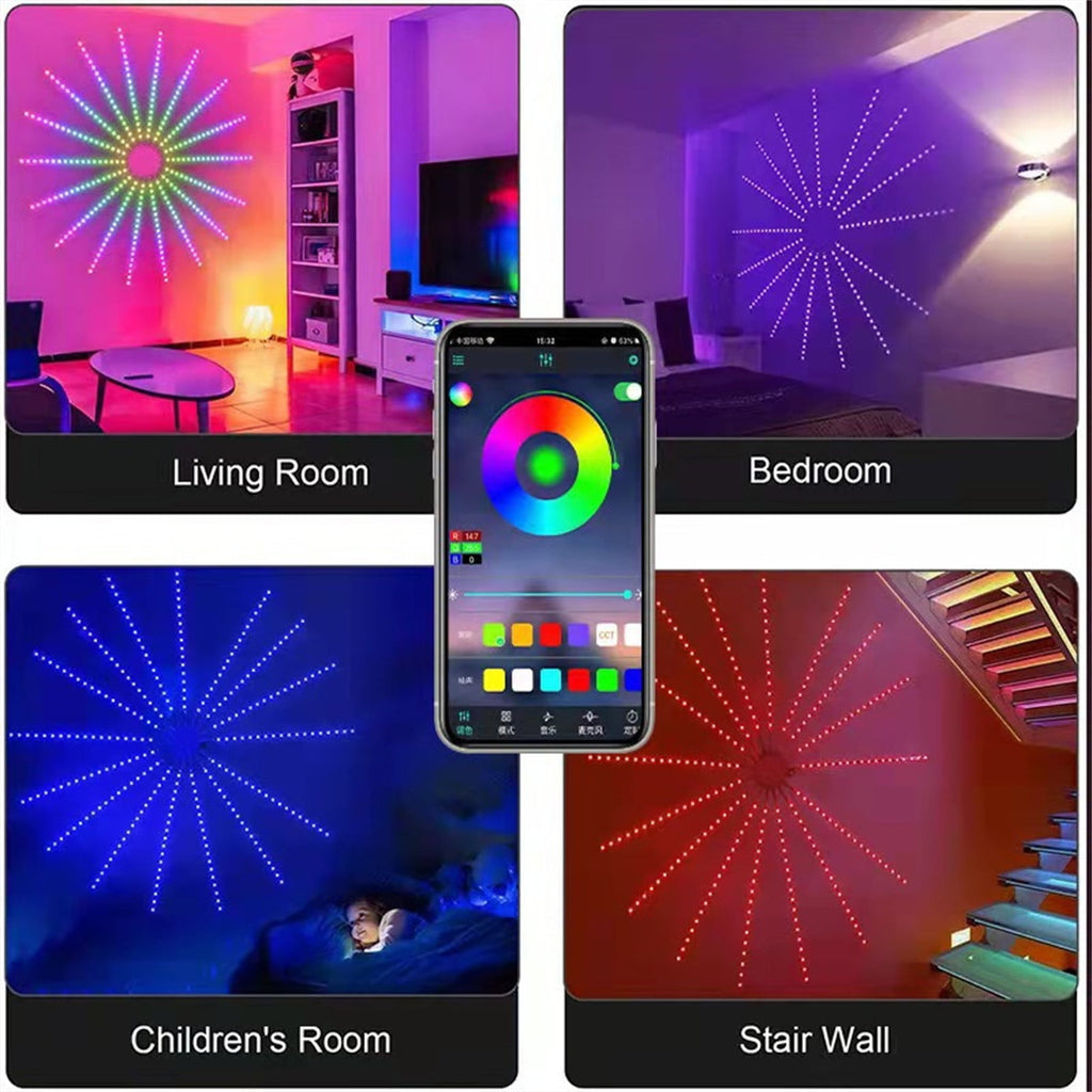 Firework Led Lights USB Powered Room Decor, Color Changing Bluetooth Fireworks Led Lights for Bedroom with Launch Burst Effect, Led Lights with Remote Control for Christmas Party Decoration