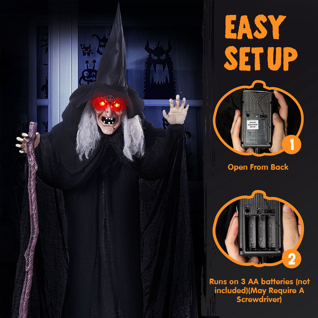 Joyfy 62"Halloween Standing Hunchback Witch with Light, Animatronics Large Halloween Decorations Outdoor, Radar Motion Activated with Creepy Sound & Eyes and Moving Head for Yard Garden Haunted Hous