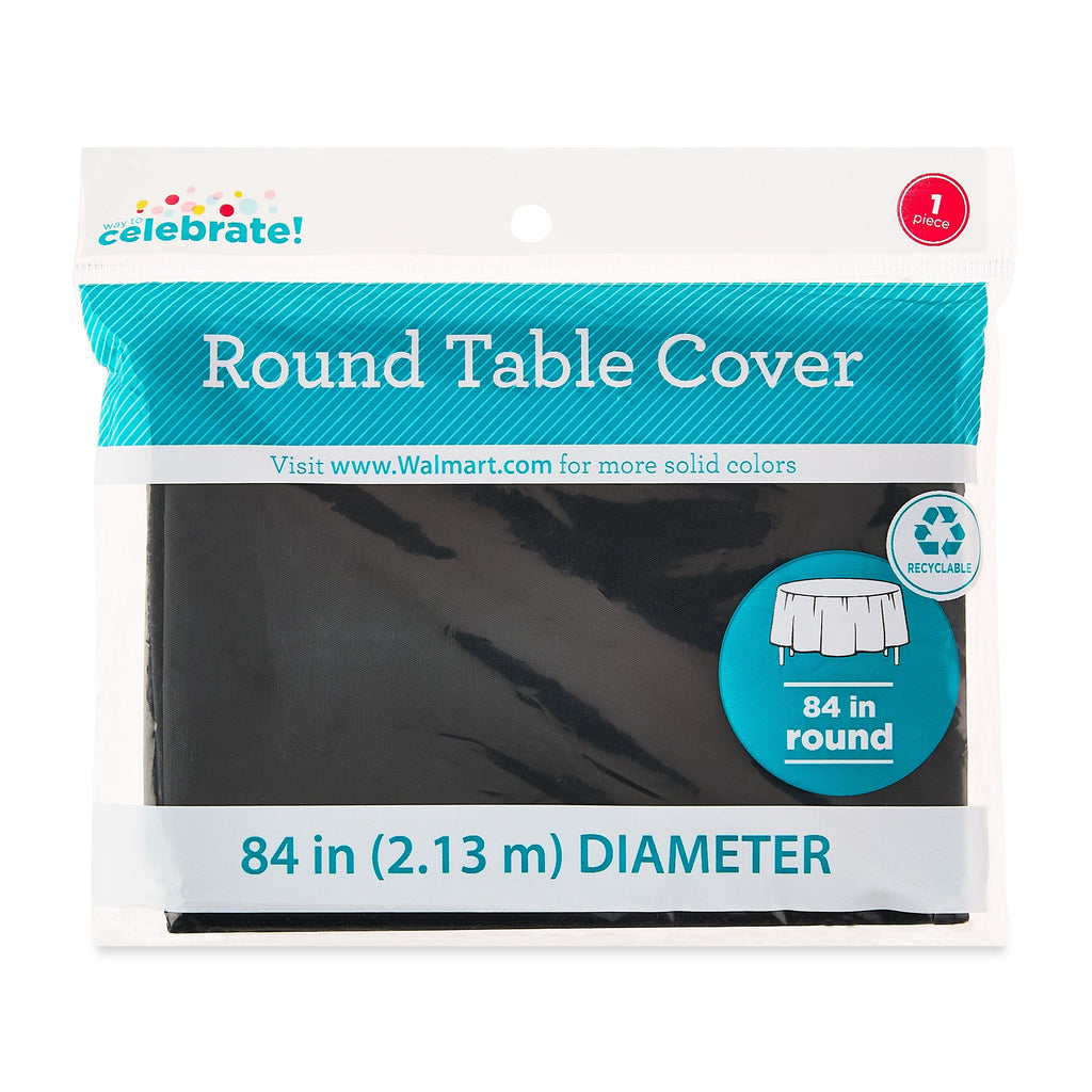 Way To Celebrate Round Plastic Table Cover, Black, 84 in, 1 Count