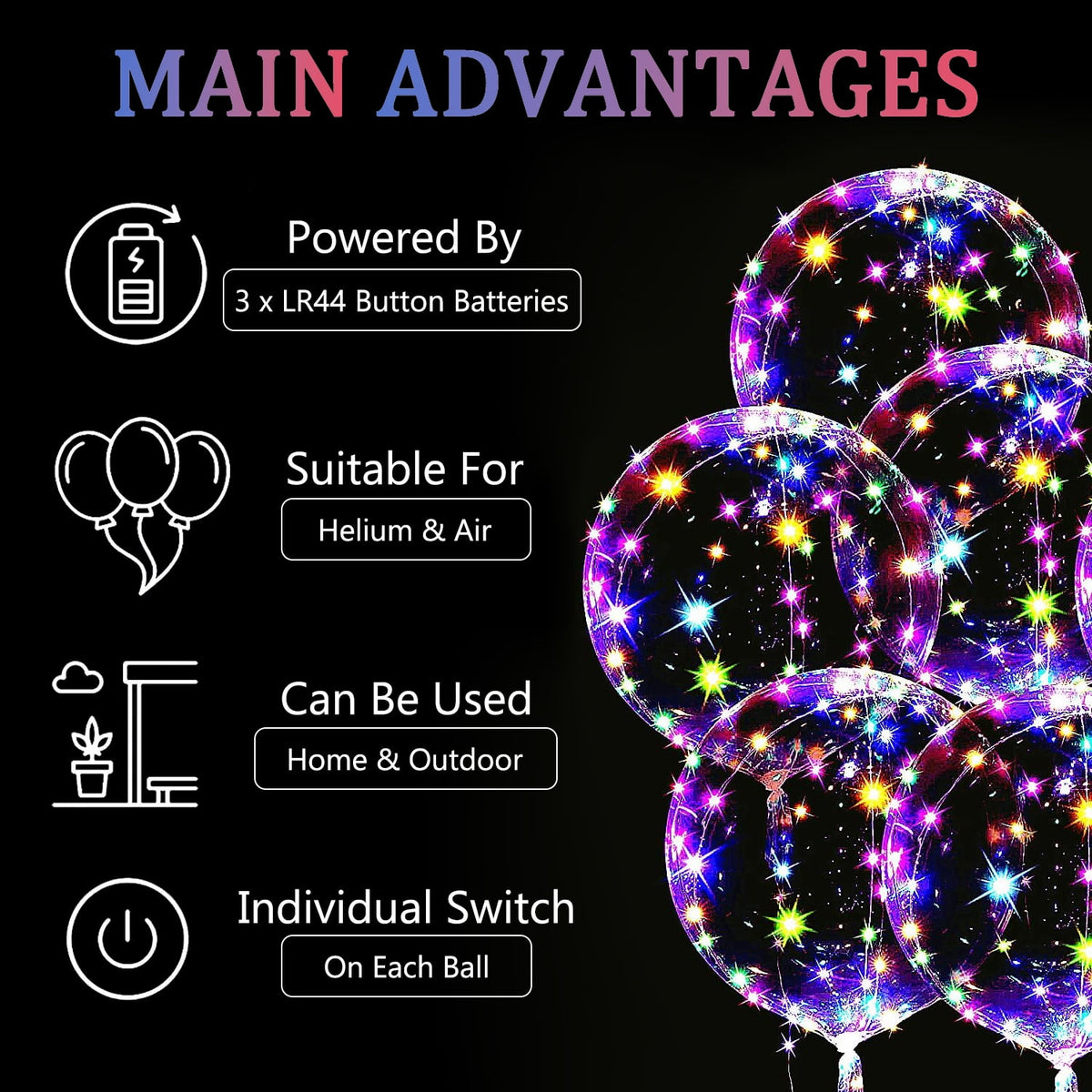 LED Balloons 10 Pack, 20 inch Glow Bubble Balloons with String Lights Included Batteries for Halloween Christmas Party Decoration