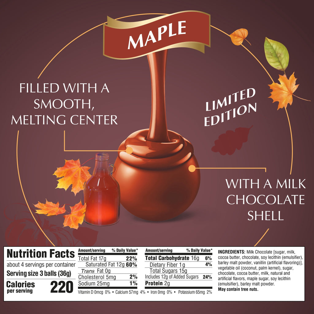 Lindt Lindor Maple Milk Chocolate Candy Truffles, 5.1 oz. Bag