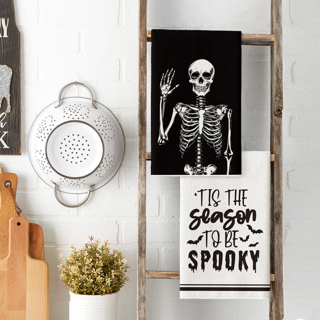 Sm:)e Spooky Pumpkin Ghost Boo Bat Halloween Kitchen Dish Towels 2 Set 18 x 26 inch