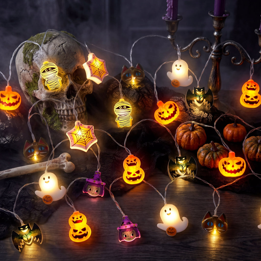 Joyfy 19.7ft Halloween Lights,30 LED Waterproof 3D Pumpkin Ghost Battery Operated String Lights with Timer 8 Lighting Modes Fairy Light for Window Indoor Outdoor Decor Halloween Party Decorations