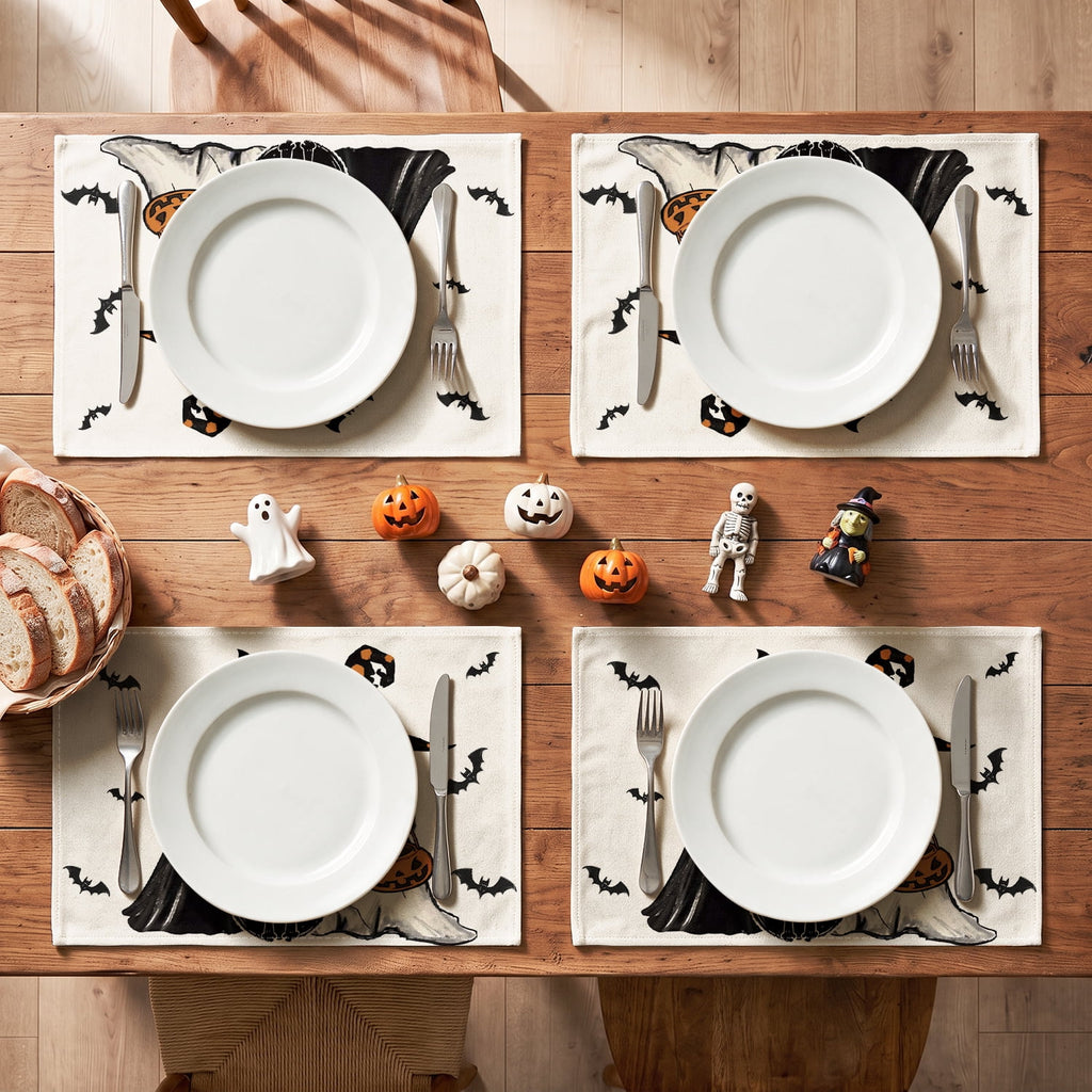 Smile Jack-O'-Lantern Spider Web Halloween Table Placemats Set of 4 Round 15 Inch Black