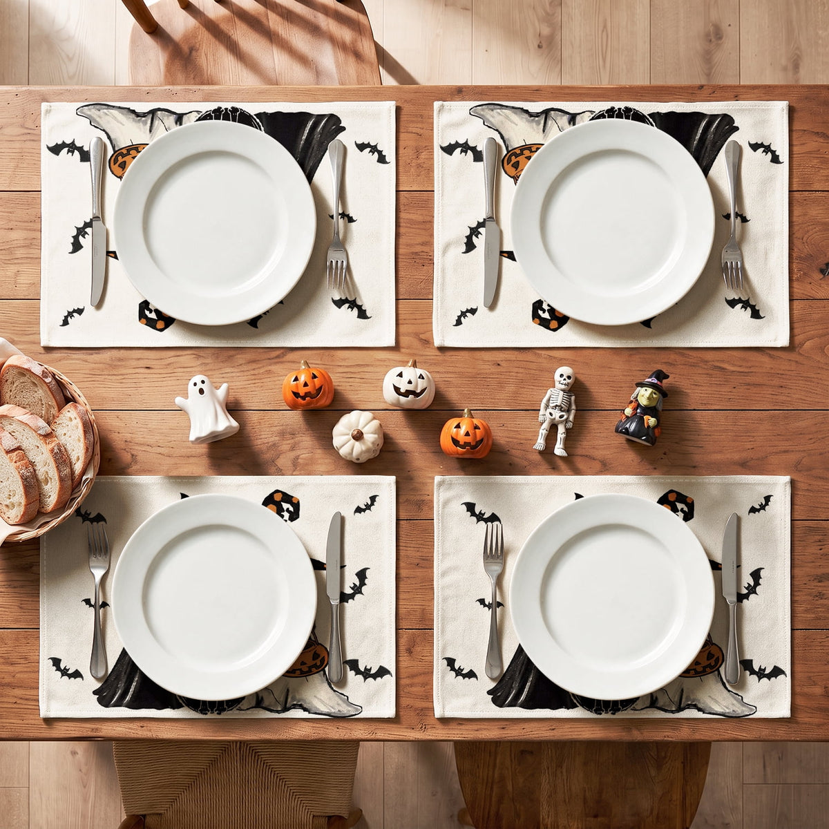 Smile Jack-O'-Lantern Spider Web Halloween Table Placemats Set of 4 Round 15 Inch Black