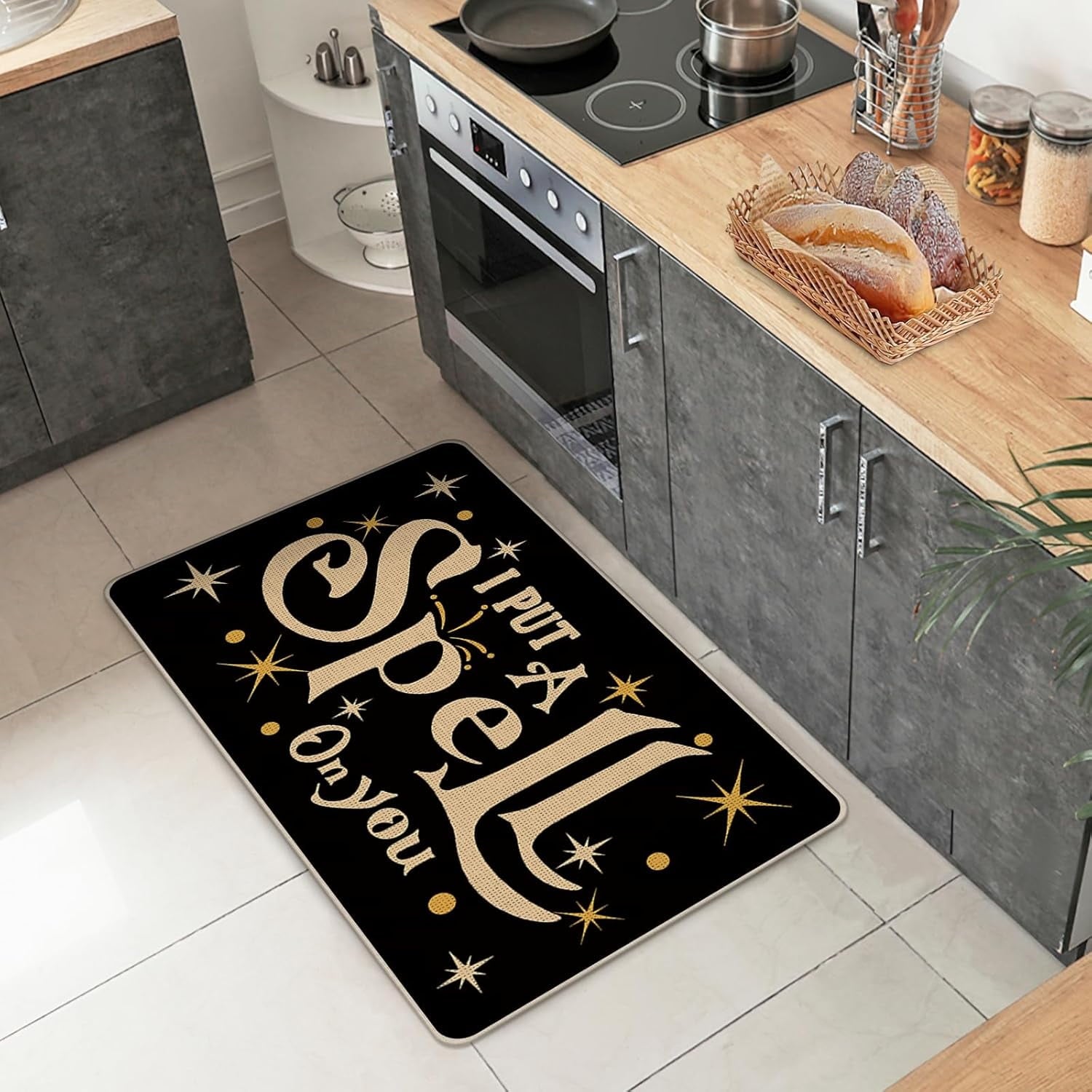 I Put a Spell on You Welcome Front Door Mat, Magical Hocus Pocus Decorative Doormat Non-Slip Floor Entryway Rug, Funny Black Halloween Low Profile Indoor Outdoor Home Kitchen Decor 17x29 Inches