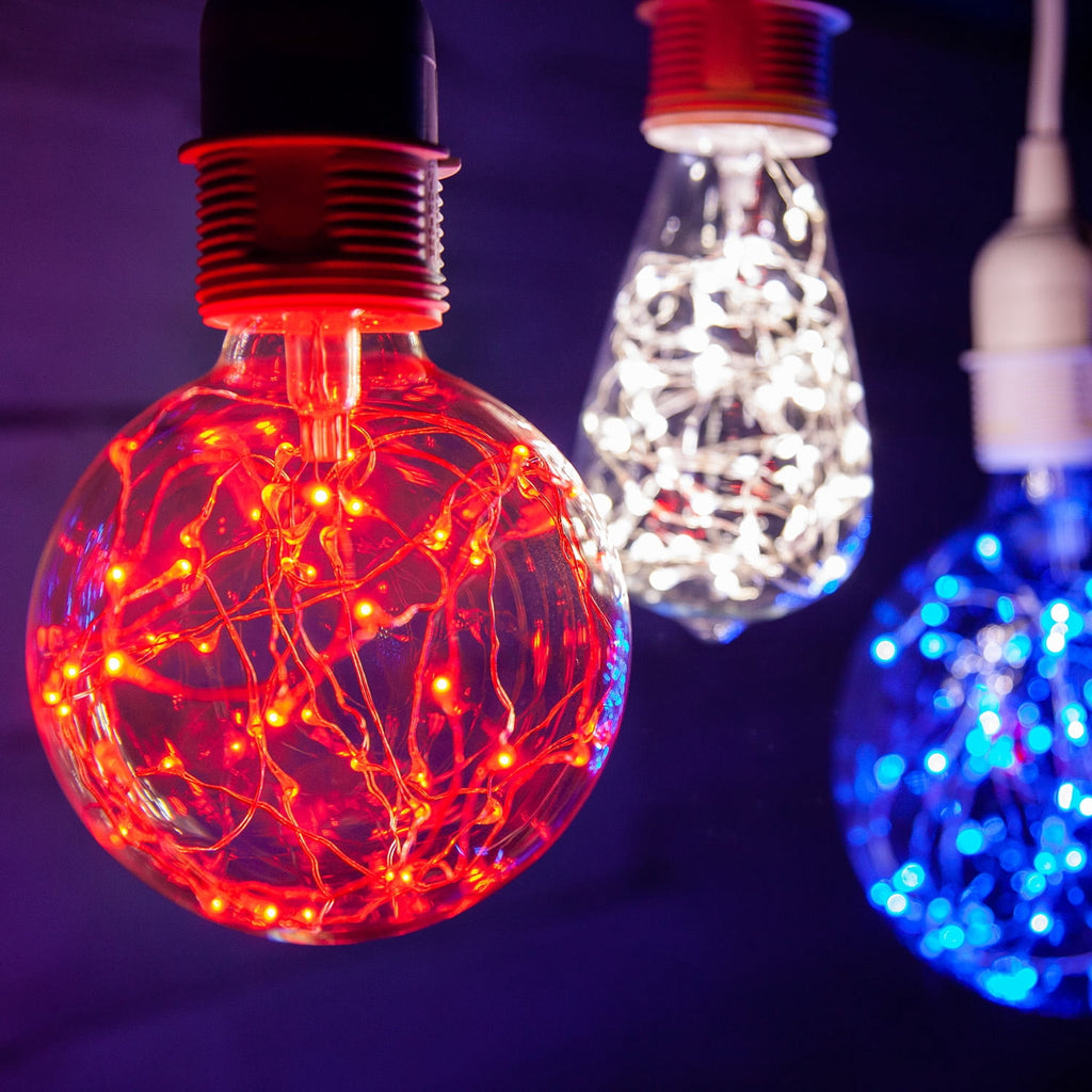 LEDimagine G80 Fairy Light Bulb, 50 Multicolor Color Changing LED Diodes Inside, Clear Glass Finish, E26 Base