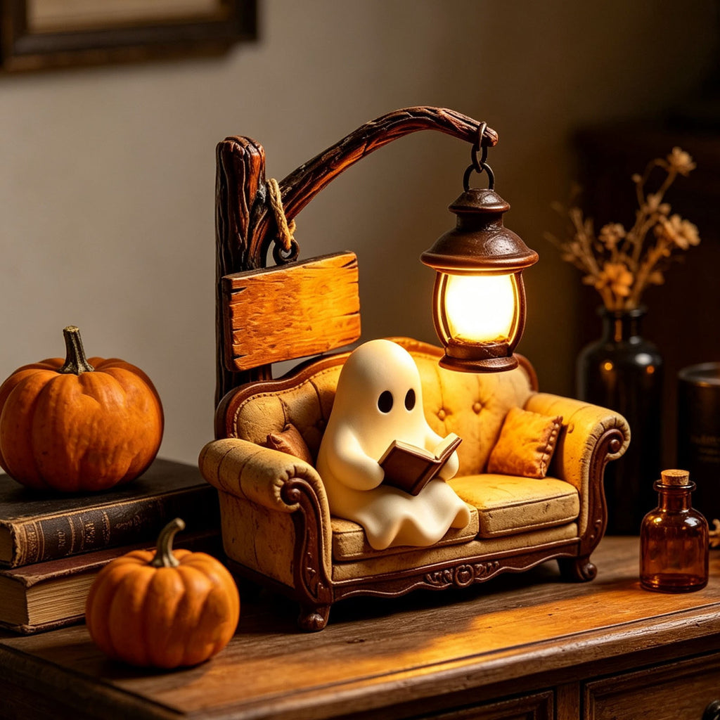 Outdoor Safe Halloween Ghost Figurine With Pumpkin Candy Bowl, Front Porch and Yard Statue, Indoor Outdoor Decorative Ghost for Treats and Decor