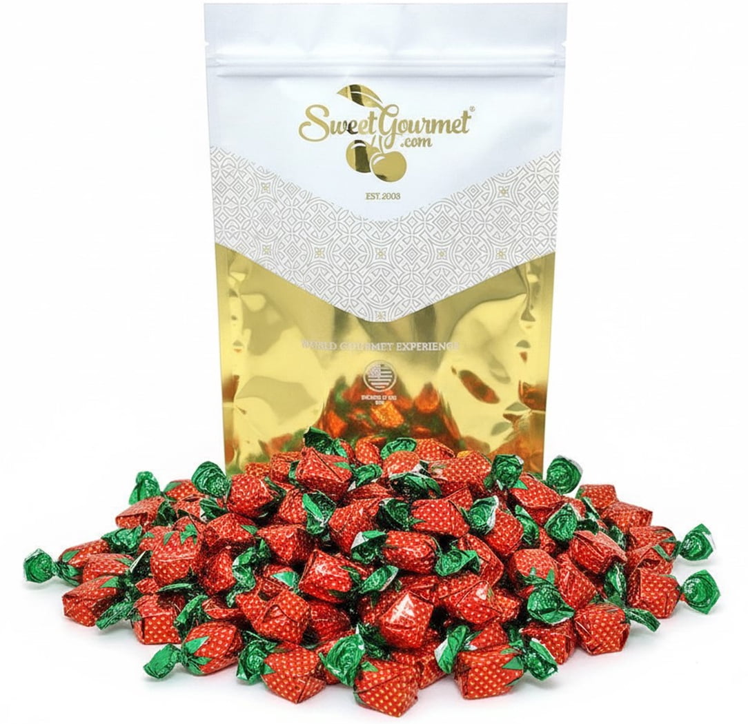 SweetGourmet Arcor Strawberry Bon Bons Hard Candy Wrapped, Fruit-Filled Premium Candies, 1 Pound Bag