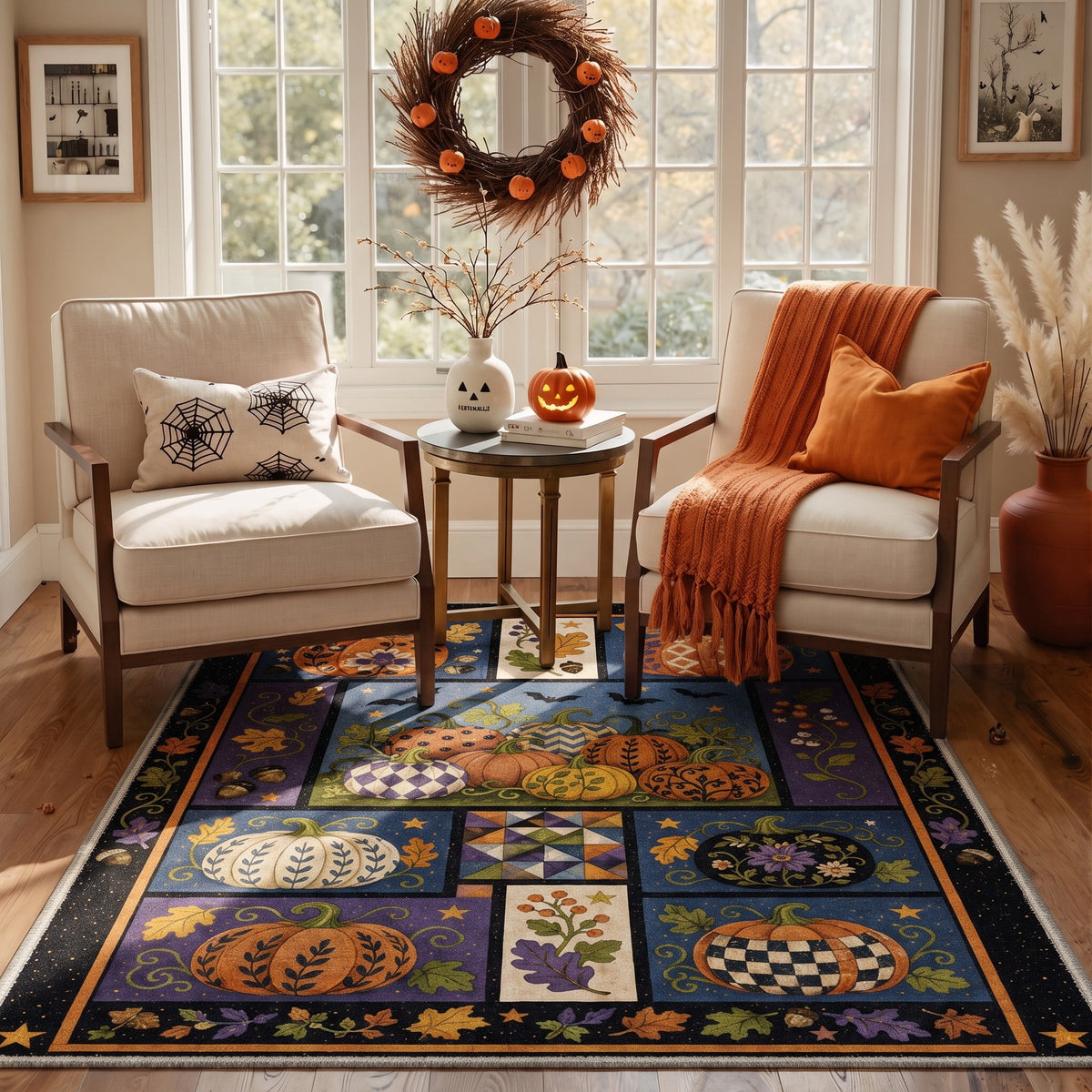 GENIMO 2'x3' Halloween Doormat, Washable Non Slip Soft Gothic Castle Outdoor Door Mat for Front Door Covered Porch Patio Entryway, Antique Gold