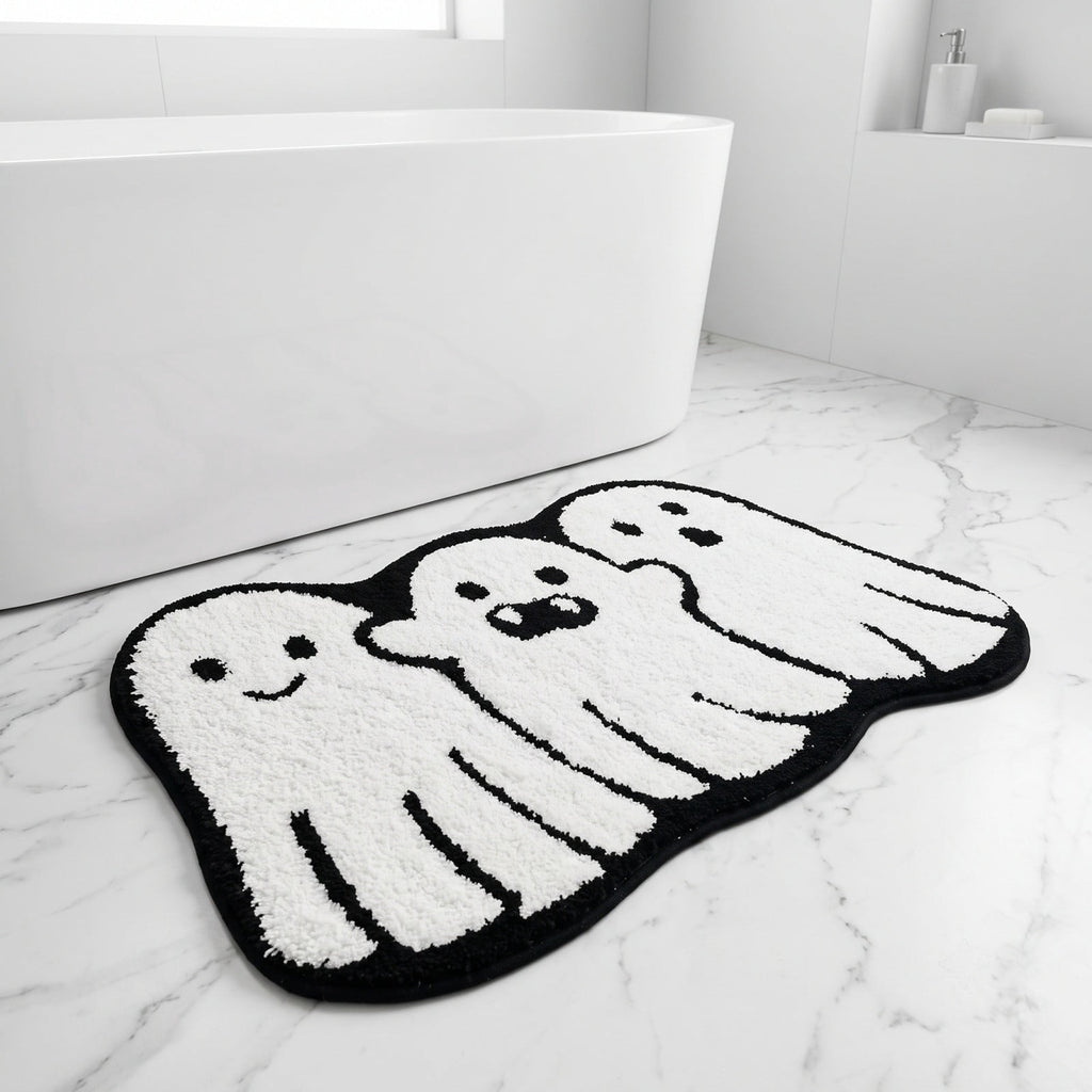 Halloween Doormat Ghost Bath Mat 23.6x15.7in Secure-Grip Absorbent Soft Faux Fur Rug for Bathroom Bedroom Living Room Decor by OVFUIZ