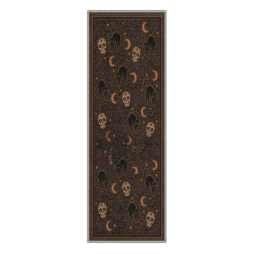 GENIMO 2'x7' Halloween Runner Rug, Washable Non Slip Soft Vintage Witch Indoor Outdoor Hallway Runner for Porch Patio Kitchen Entryway, Vintage Black