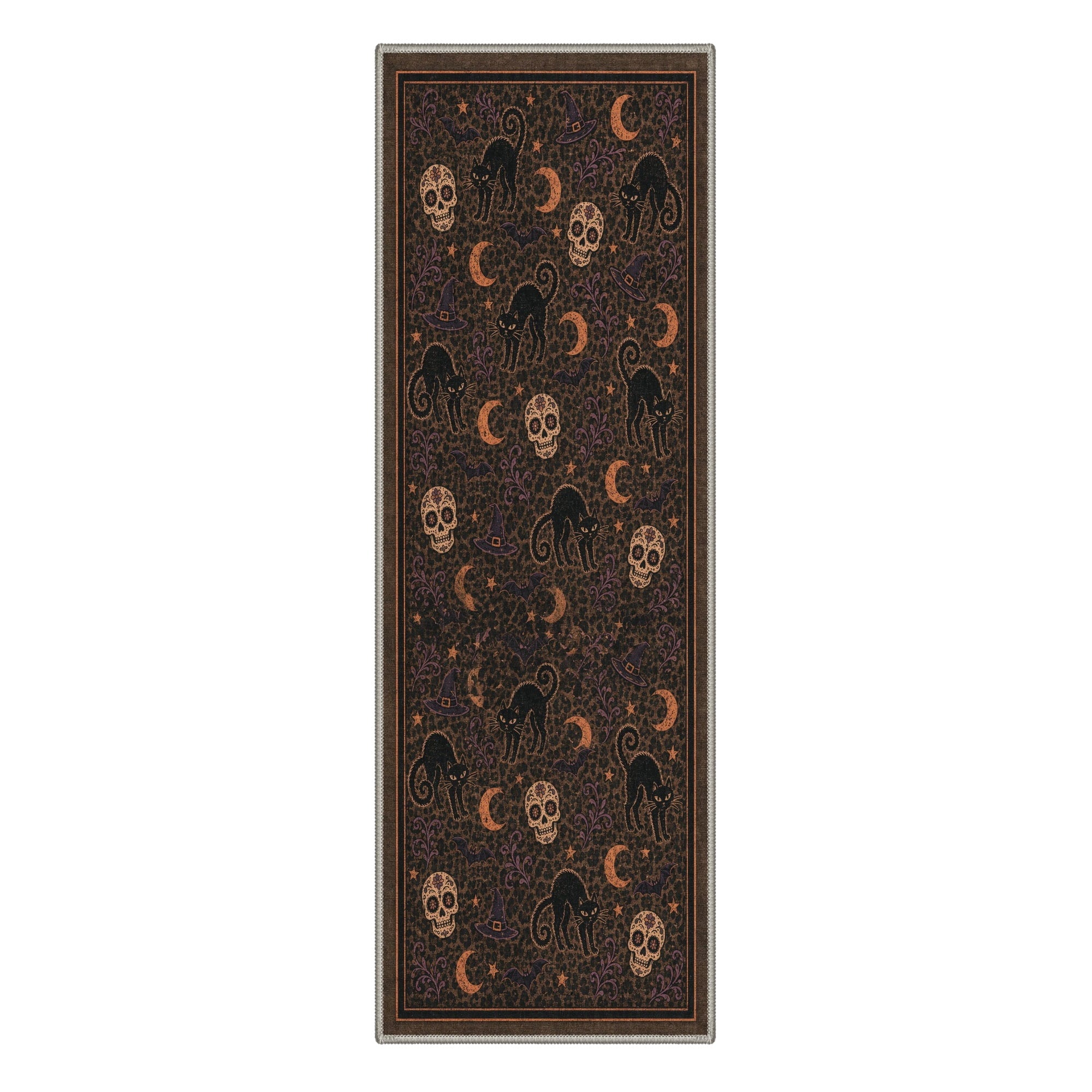GENIMO 2'x7' Halloween Runner Rug, Washable Non Slip Soft Vintage Witch Indoor Outdoor Hallway Runner for Porch Patio Kitchen Entryway, Vintage Black