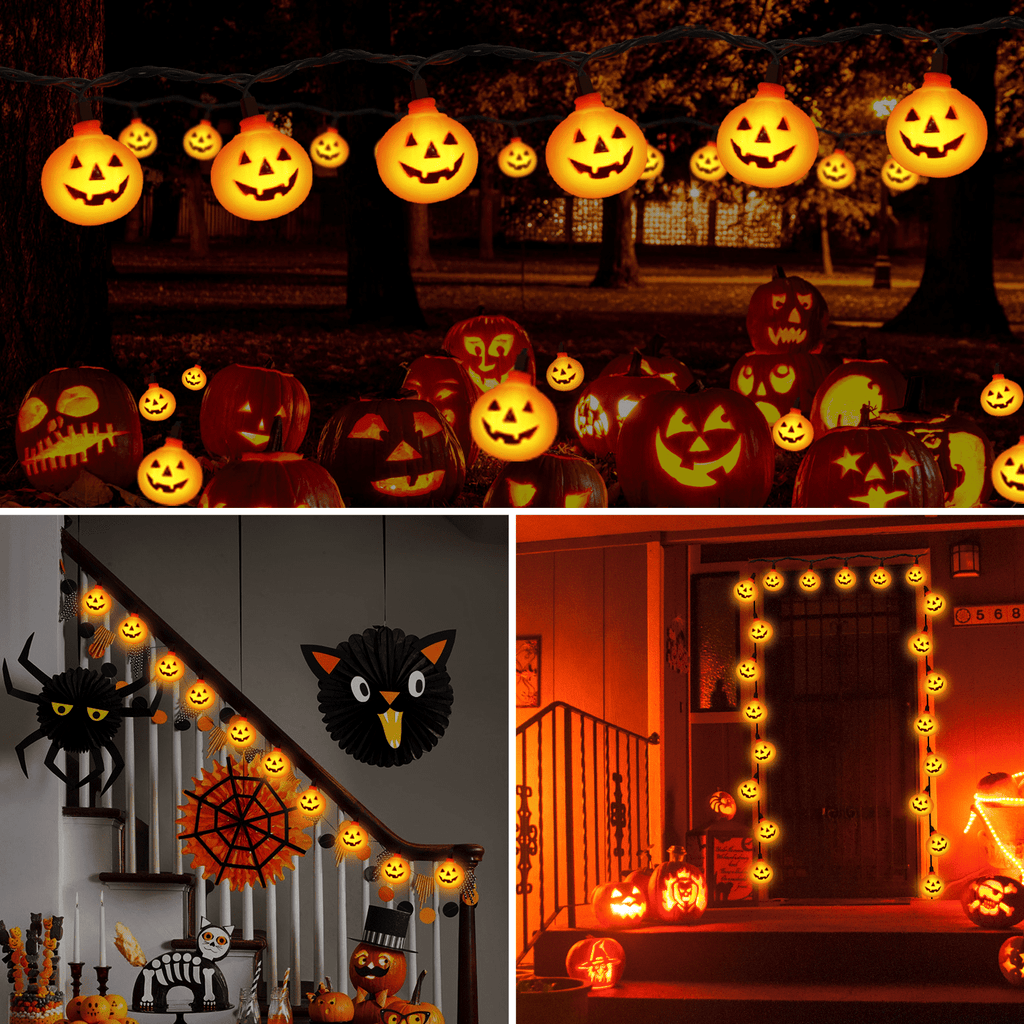 Halloween Pumpkin String Lights, 8.5Ft Outdoor Halloween Decorations Lights with 10 Jack-O-Lantern Lights, Hanging Pumpkin String Lights Party Patio Garden Window Decor