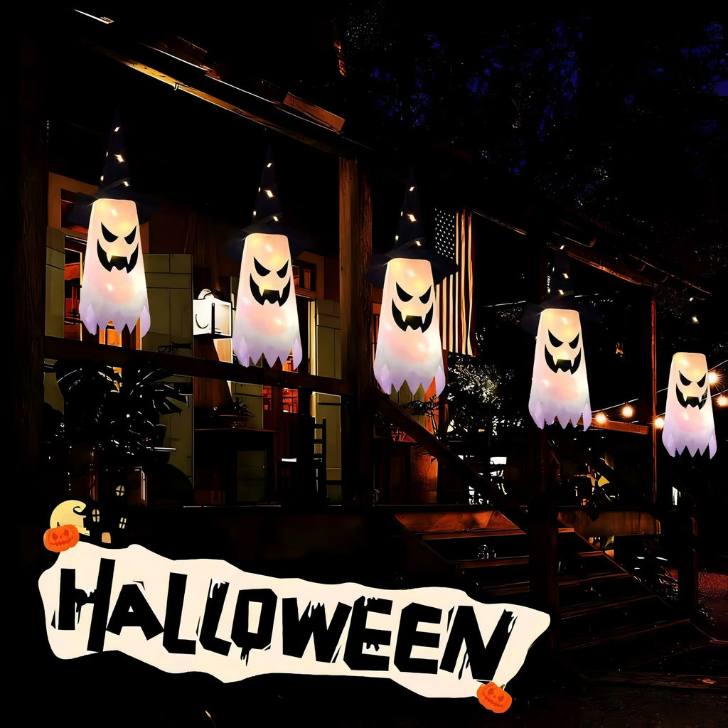 ZOEYKIMLO Halloween Witch Hat Lights Decorations Outdoor, Upgraded 5pcs Hanging Glowing Witch String Lights with 8 Modes, Waterproof Halloween Light for Outdoor, Garden, Party Decor