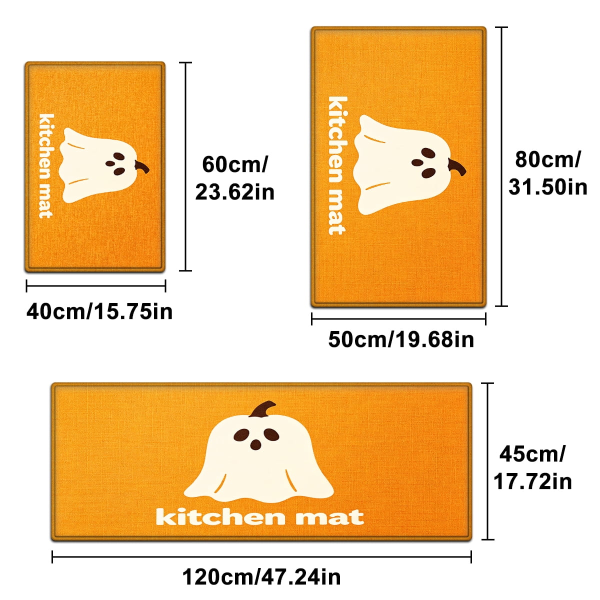 YIMEIS Halloween White Pumpkin Multi-purpose 3-Piece Flannel Mat and Kitchen Rugs,Soft Non-slip for Home Bedroom Bathroom