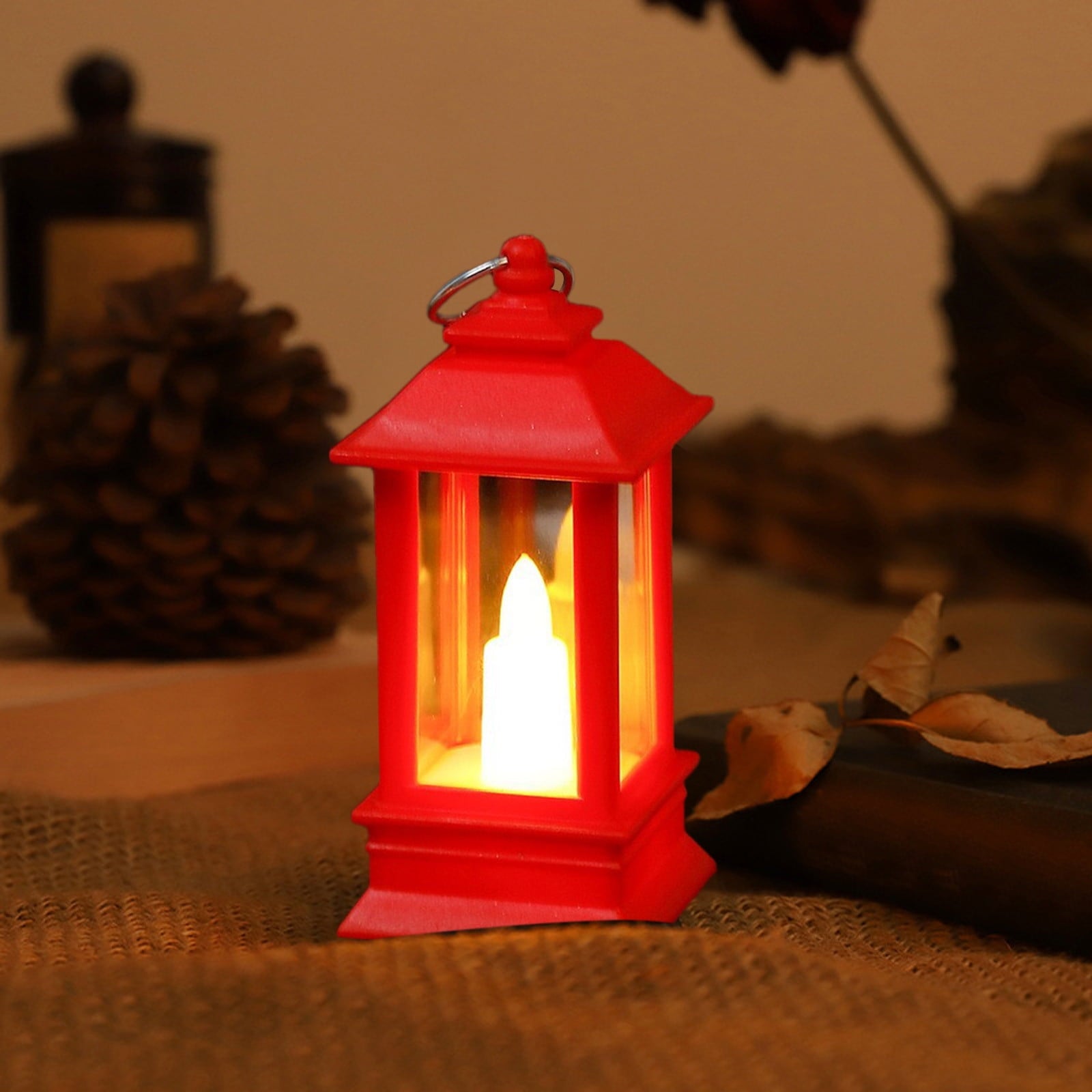 Lanterns Decorative Indoor & Outdoor- Black Candle Lantern, 3.7in Waterproof LED Lantern for Patio & Porch, Battery-Powered Hanging Vintage Lanterns with Timer for Weddings, Transparent