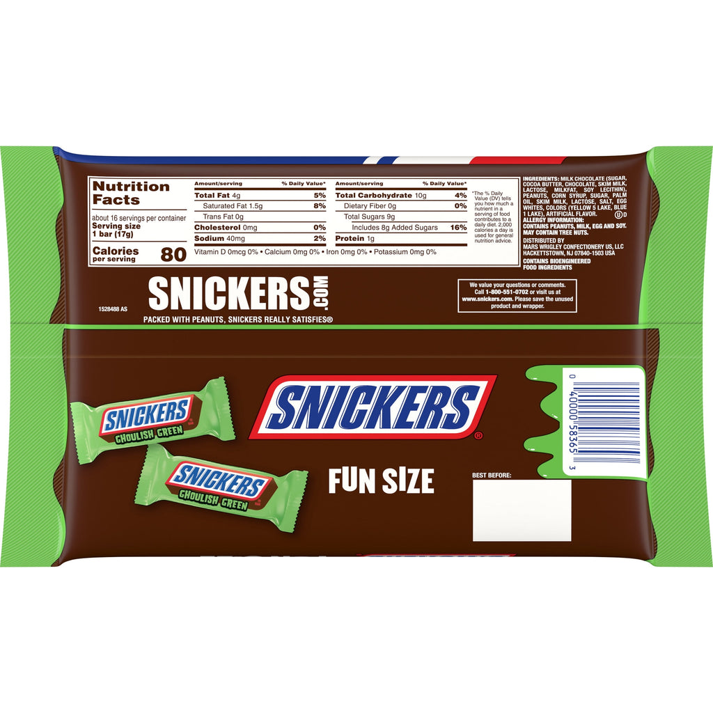 Snickers Ghoulish Green Milk Chocolate Halloween Candy Bars - 9.69 oz Bag