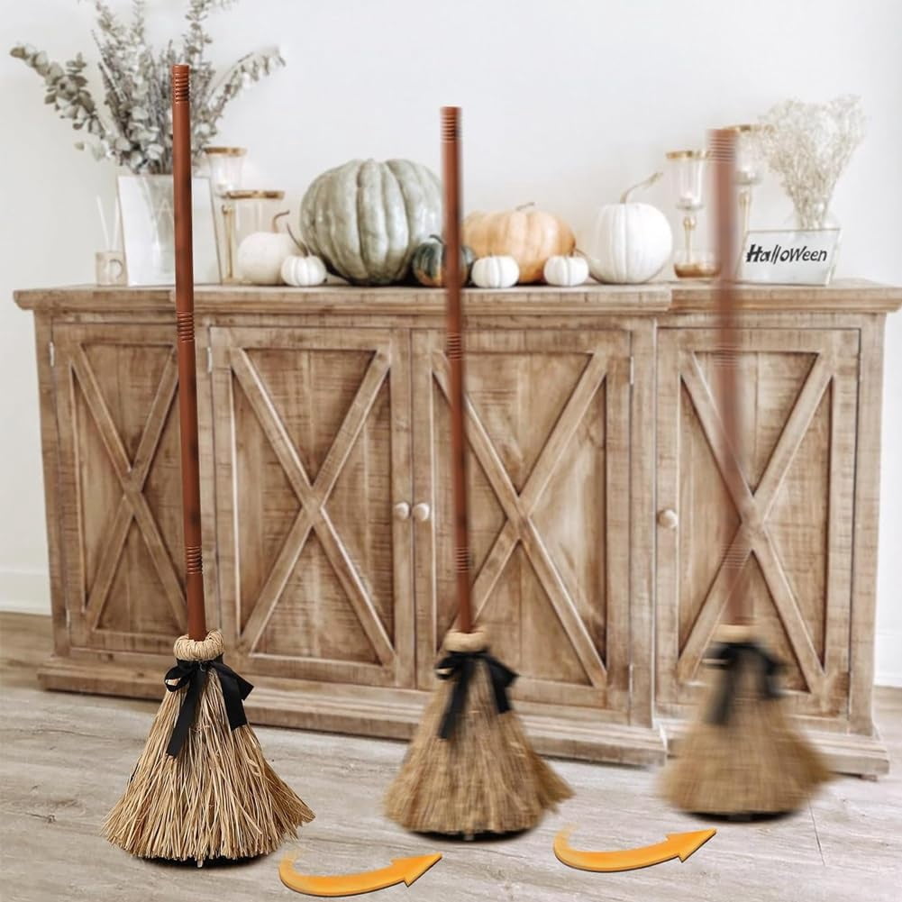 Floating Broom, Dancing Witch Broomstick with Motion Sensor Spooky Sounds, Moving Floating Broom Halloween Prop, Animated Witch's Broomstick for House Party Decorations