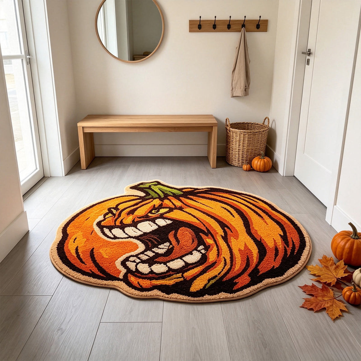 Fall Area Rug Maple Leaf Pumpkin Imitation Wool Mat 27.56x27.56in Polyester Skidproof & Soft for Living Room Bedroom Entryway Fall Doormat by MPOISVA