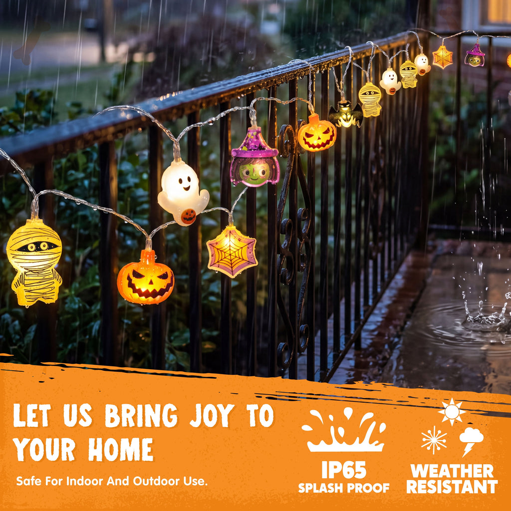 Joyfy 19.7ft Halloween Lights,30 LED Waterproof 3D Pumpkin Ghost Battery Operated String Lights with Timer 8 Lighting Modes Fairy Light for Window Indoor Outdoor Decor Halloween Party Decorations