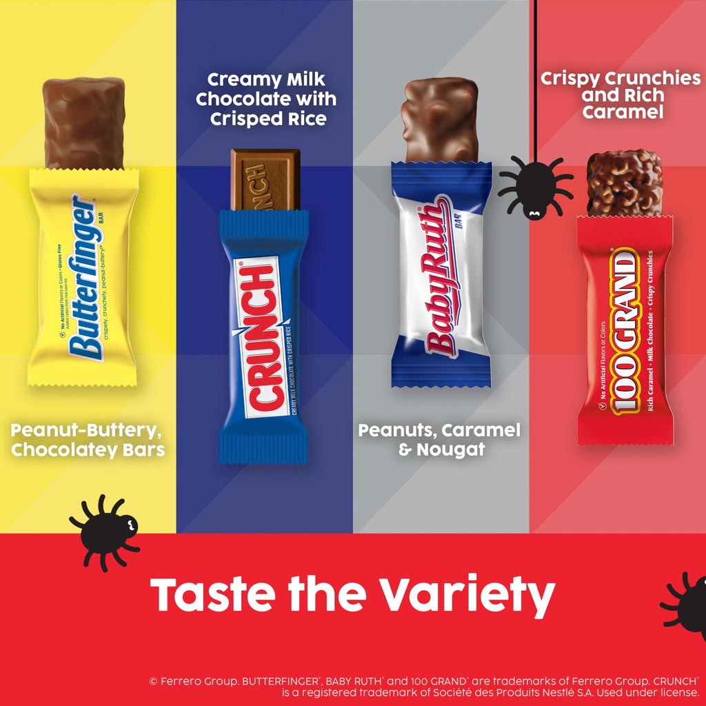 Butterfinger, CRUNCH, Baby Ruth & 100 Grand Halloween Candy Bulk, 100 count