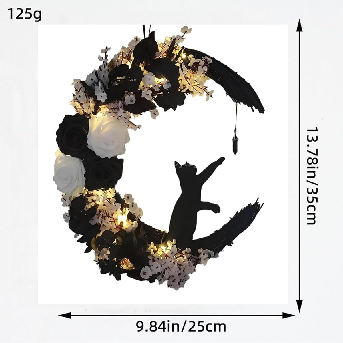 Halloween Wreaths For Front Door, Flower Moon Cat Halloween Home Decoration, Halloween Family Gathering Decoration Wreath，Outdoor, Wall, Closet, Fence, Wreath Halloween (Pink roses)