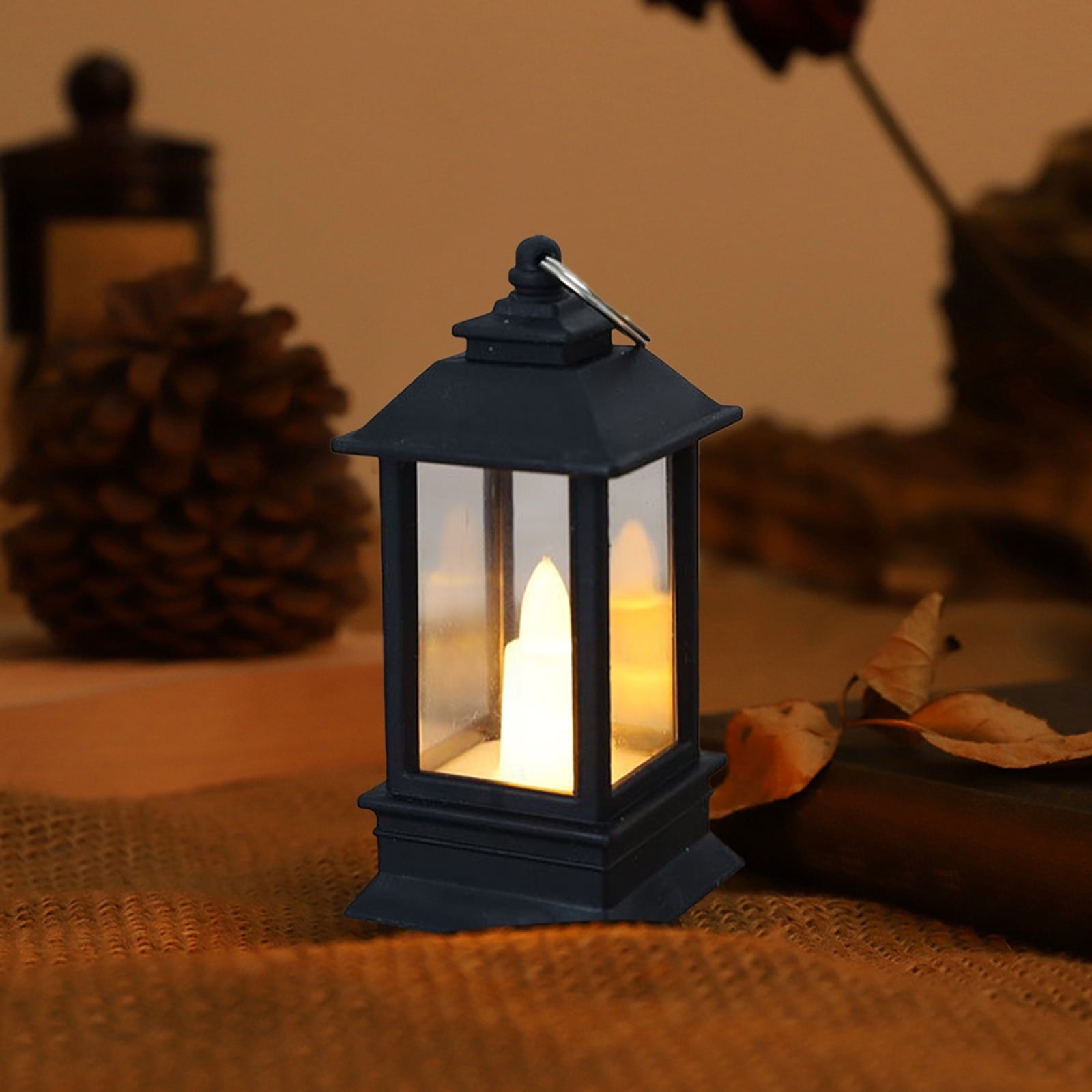 Lanterns Decorative Indoor & Outdoor- Black Candle Lantern, 3.7in Waterproof LED Lantern for Patio & Porch, Battery-Powered Hanging Vintage Lanterns with Timer for Weddings, Transparent