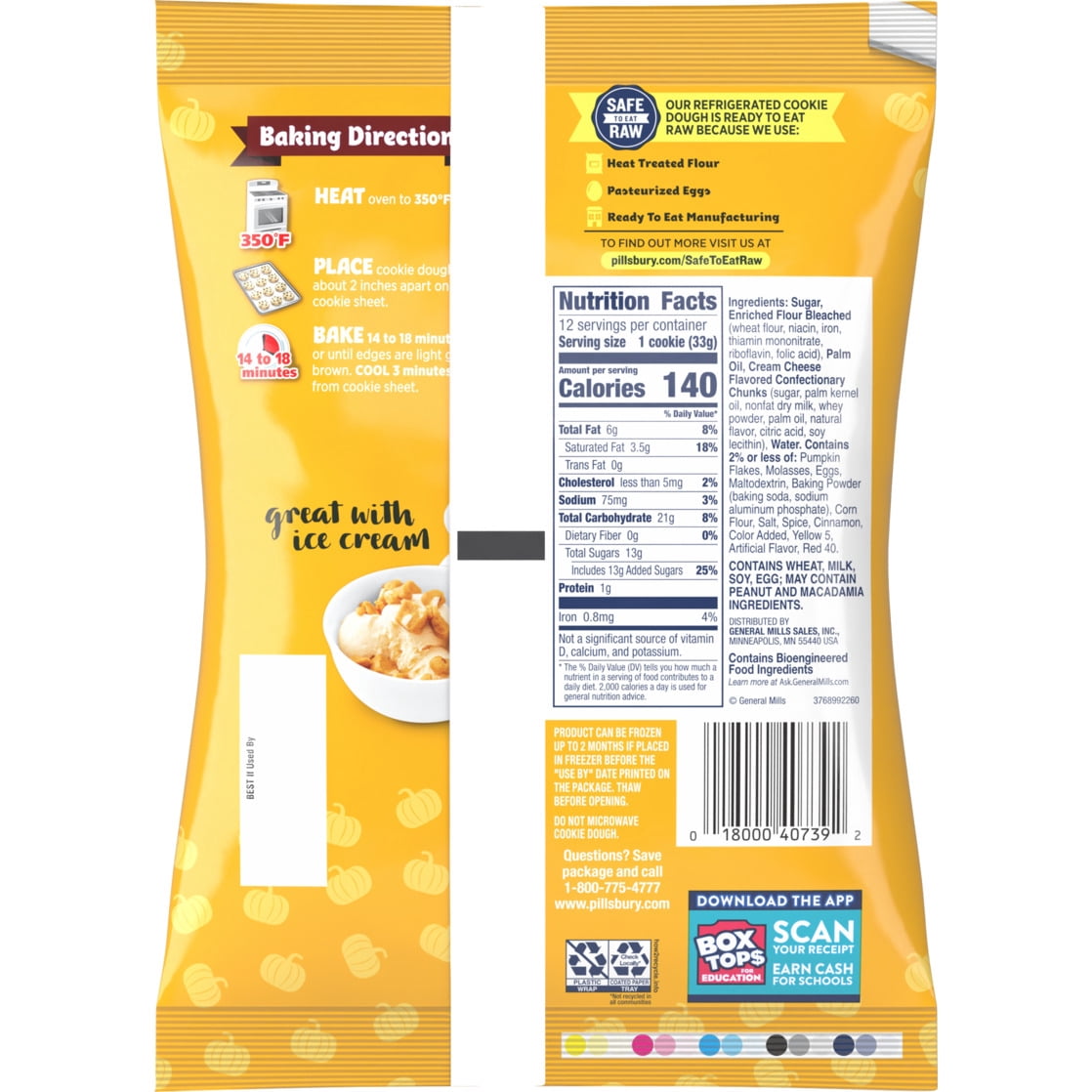 Pillsbury Limited Edition Pumpkin Cookie Dough with Cream Cheese Flavored Chunks, 14 oz