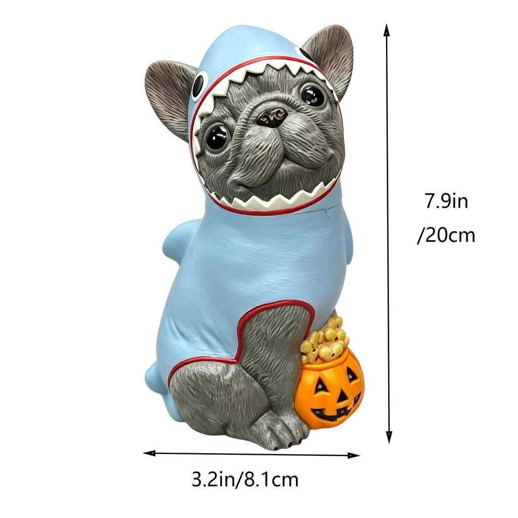 Clearance Halloween Schnauzer Bat Figurine with Ghost Bucket, 8 inch Resin Cute Dog Gifts Tabletop Decor