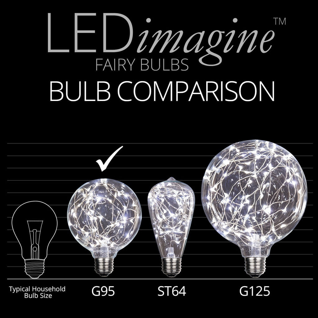 LEDimagine G80 Fairy Light Bulb, 50 Multicolor Color Changing LED Diodes Inside, Clear Glass Finish, E26 Base