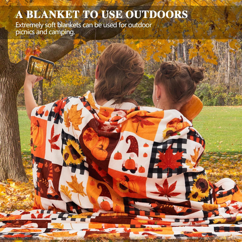 FastXmas Halloween Throw Blanket, 30"x40" Flannel Fleece Pumpkins Maple Checkered Plush Blanket, Soft Lightweight Skin-Friendly Fall Harvest Decorative Throw Blanket for Couch Sofa Bed Outdoor