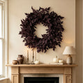 23.6" Dark Purple Artificial Cimicifuga Leaf Wreath, Fall Burgundy Foliage Front Door Wreath, Minimalist Halloween Autumn Wreath for Wall Porch Home Farmhouse Decor
