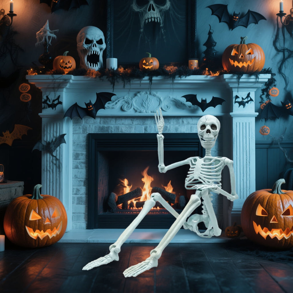 AGCAN 4 Packs Posable Halloween Hanging Skeleton Decoration, 16 Inch Halloween Decorations with Movable Joints for Graveyard Haunted House Props Decor Indoor Outdoor