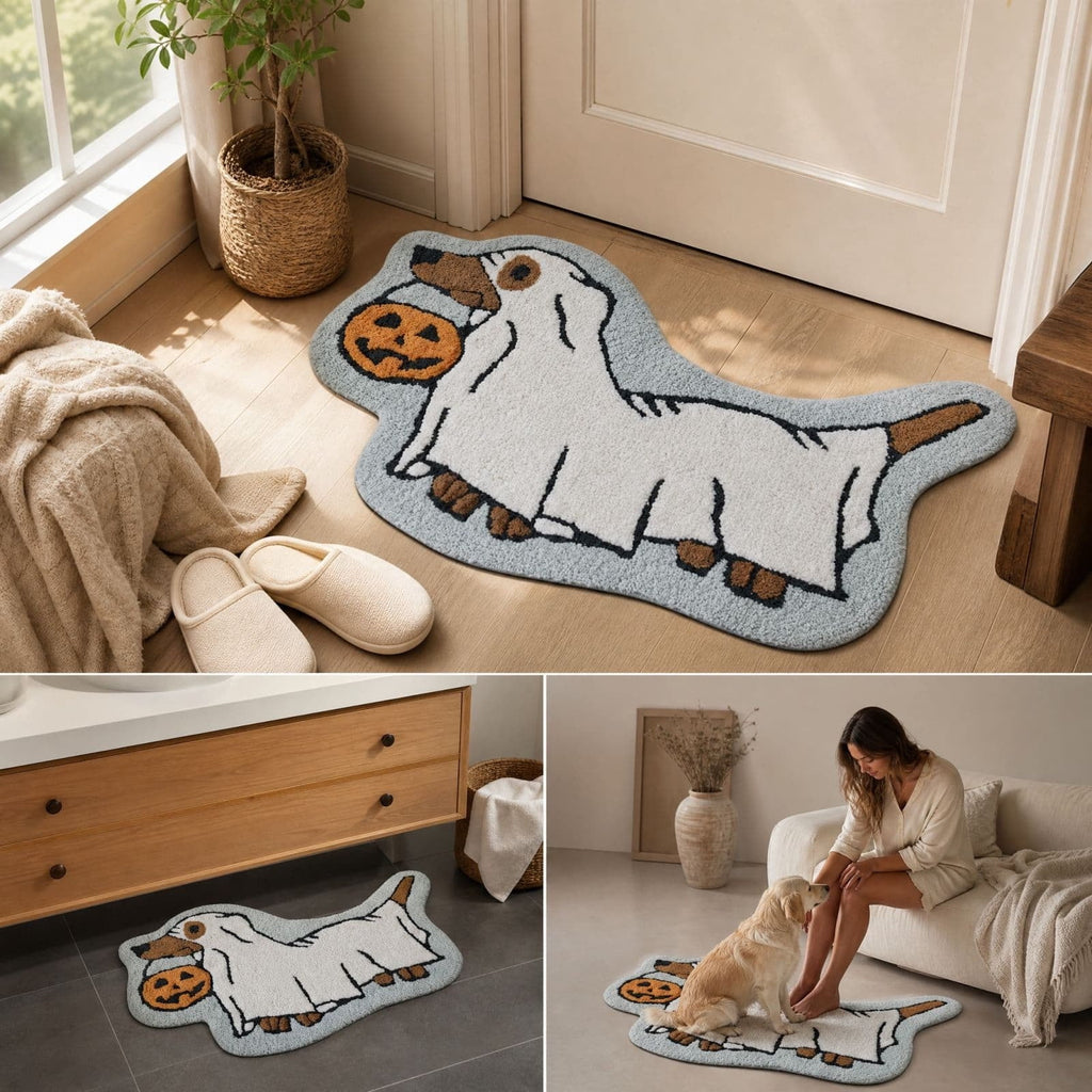 Clearance Halloween Multicolor Scallop Boo Outdoor Coir Doormat, 48" x 30" Large Halloween Bath Rug, Halloween Decoration Outdoor Indoor, Gift for Women Men