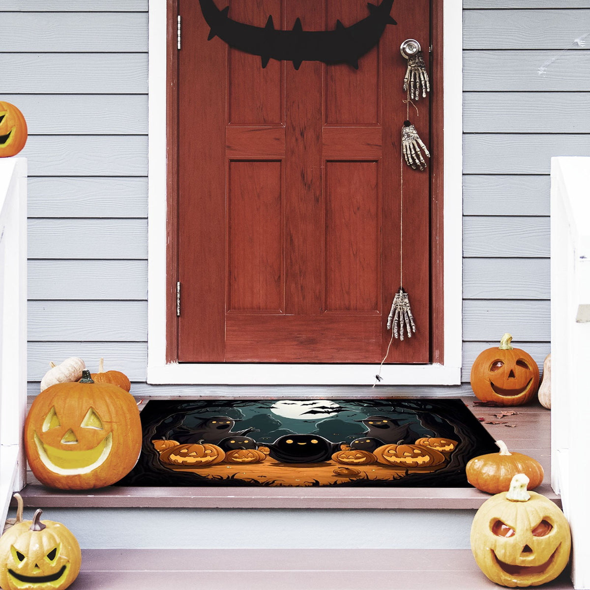 Xuniizn Halloween Mat, 16X24" Velvet Halloween Door Mat for Outside Entrance, Spooky Halloween Rug for Outdoor & Indoor, Non Slip Washable Halloween Doormat, Halloween Bathroom Decor