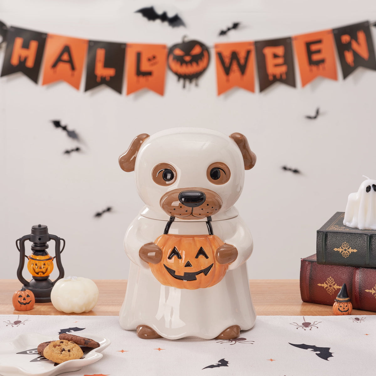 Way to Celebrate Halloween Ghost Dog Ceramic Cookie Jar