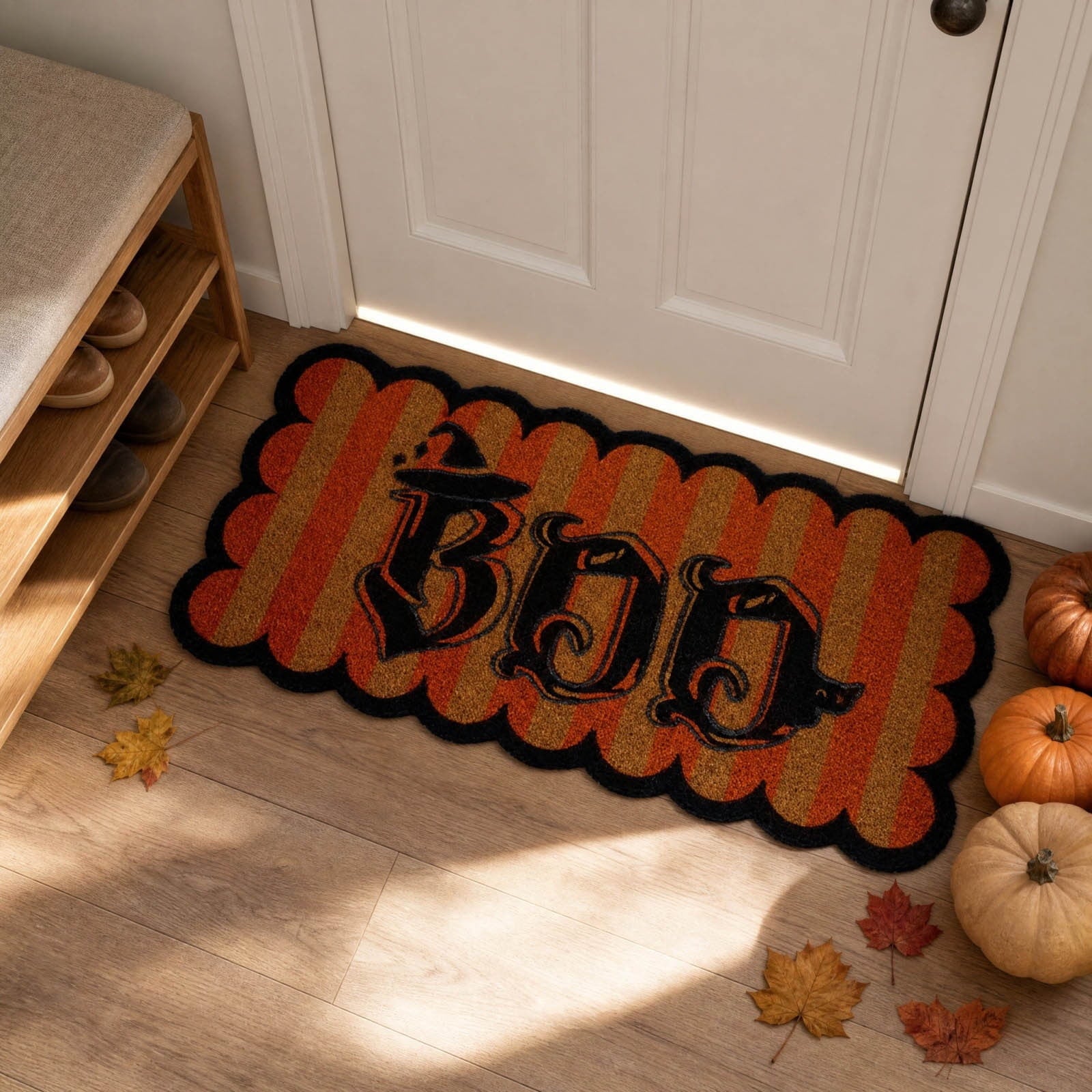 PYURTEP Halloween Door Mat Pumpkin Bat Pattern Entryway Doormats Non-Slip Indoor Outdoor Welcome Mat for Halloween Decor