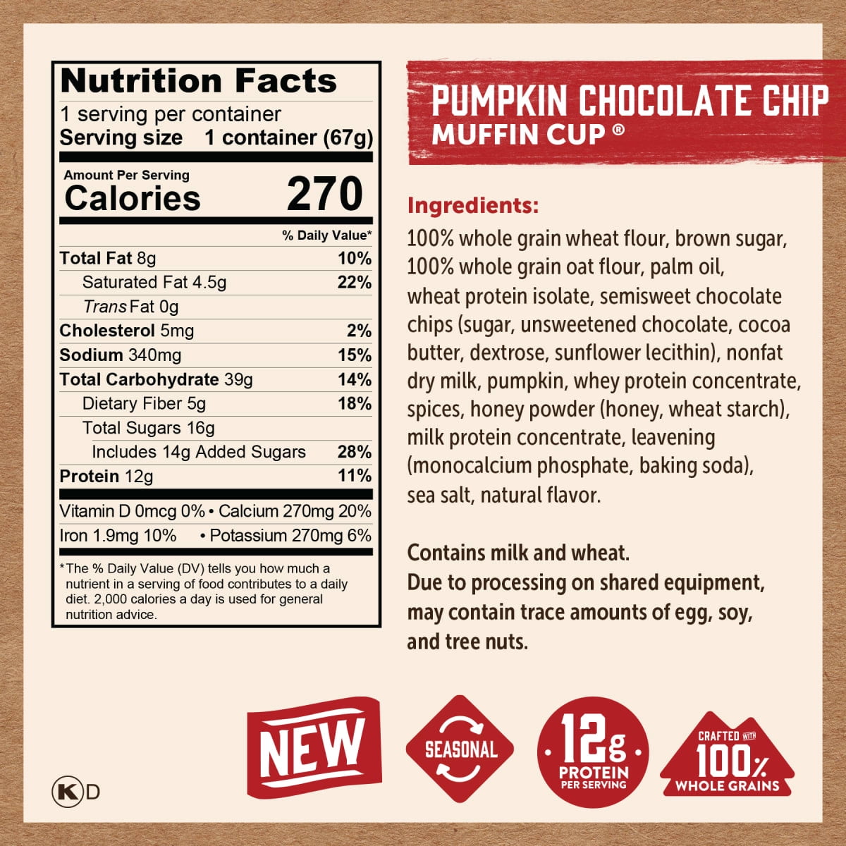 Kodiak Minute Muffin, Pumpkin Chocolate Chip, 2.36 Oz