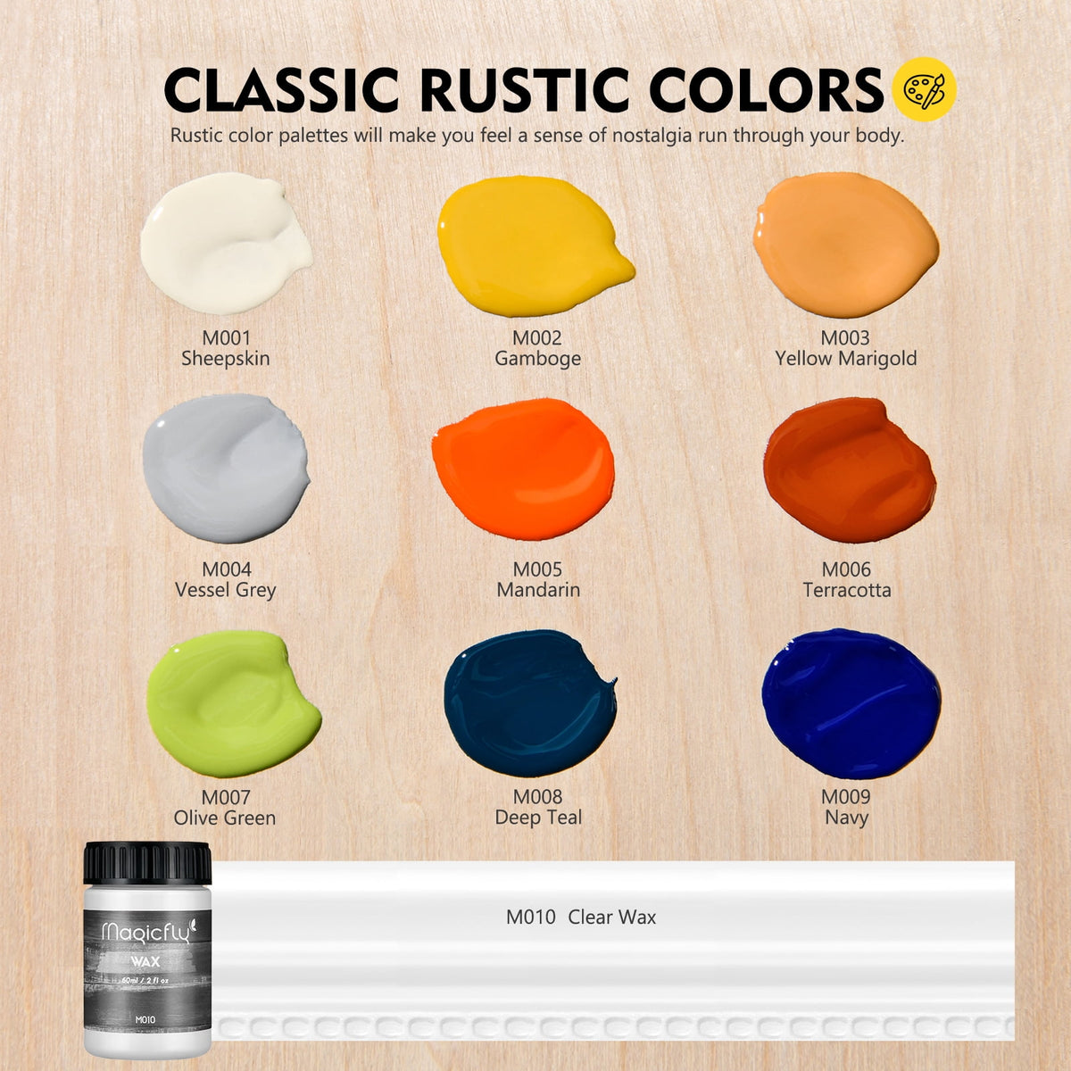Magicfly 15 Pcs Chalk Acrylic Craft Paint Set, 60ml/2 oz 9 Colors Ultra Matte Finish Acrylic Craft Paint Set for Home Decor,8 fl oz