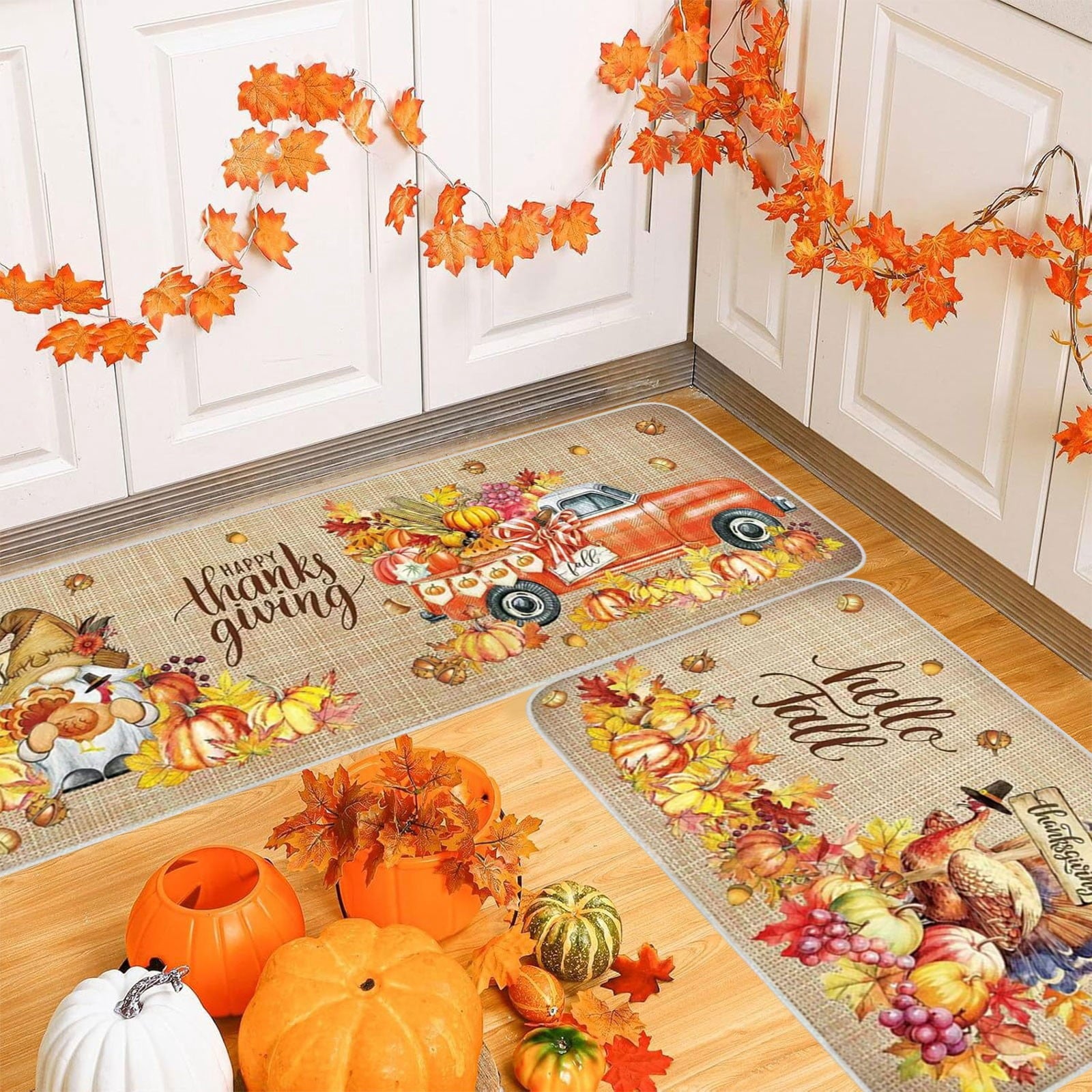 Stijggn Halloween Kitchen Mats for Floor Halloween Rugs Halloween Thanksgiving Decorations Doormat, Welcome Mats for Front Door,Spooky Outdoor Mats for Home Decor Holiday Decorative