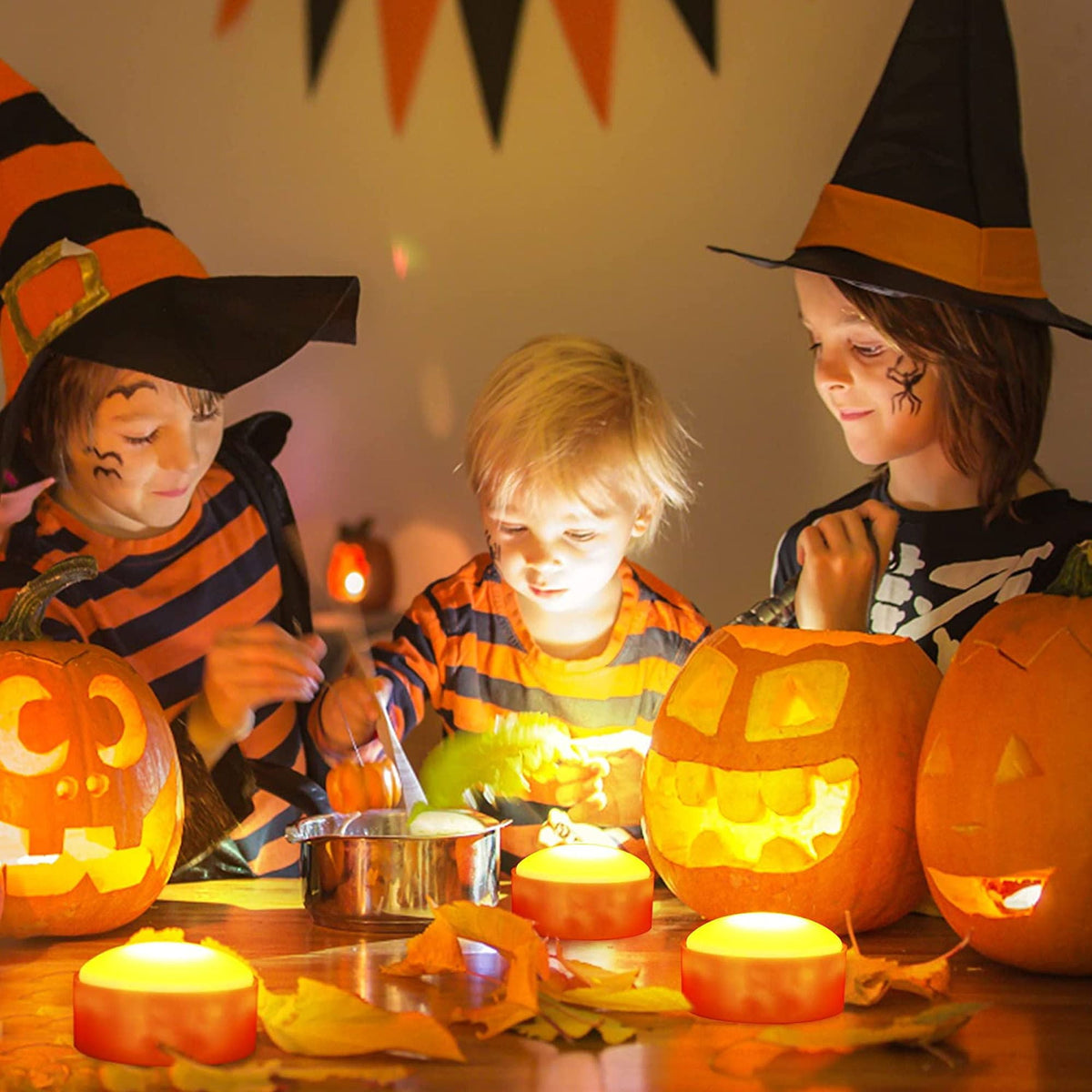 Deago Halloween LED Pumpkin Lights with Remote and Timers Battery Operated Orange Jack-O-Lantern Lights Flameless Candles for Halloween Decorations