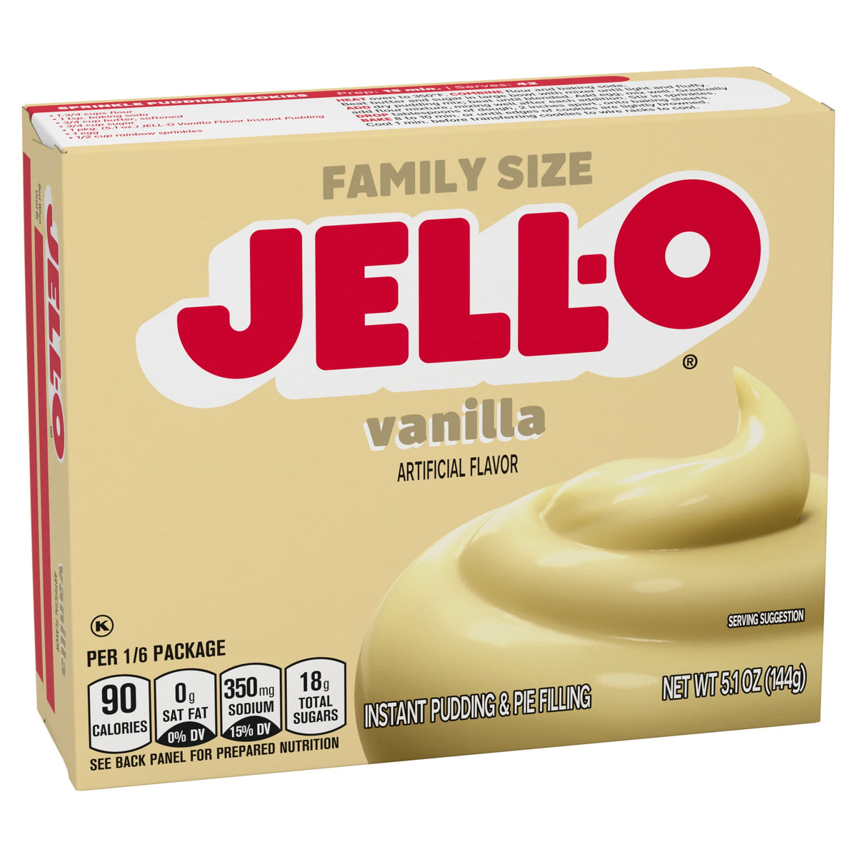 Jell-O Vanilla Artificially Flavored Instant Pudding & Pie Filling Mix, Family Size, 5.1 oz. Box