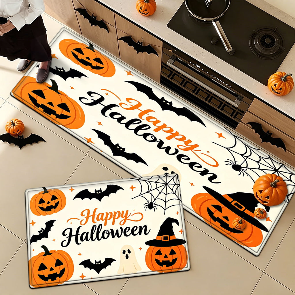 YIMEIS Halloween Neon Pumpkin Lanterns 3Pcs Flannel Mat & Kitchen Rugs Set,Soft Non-slip,16''×24'' 20''×30'' 17''×47'' Inches,for Entryway Bathroom