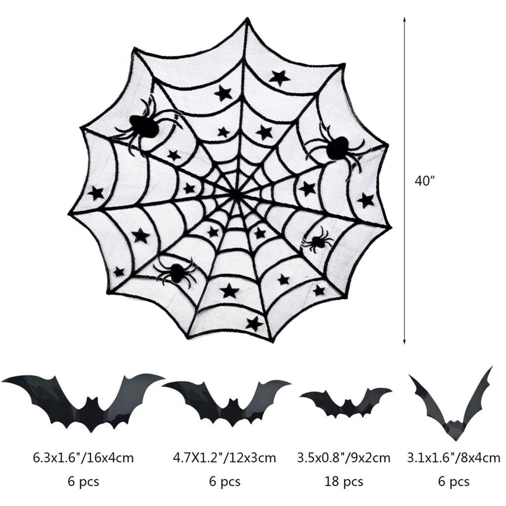 Coolmade Halloween Decorations Set for Home, Table Runner, Tablecloth, Fireplace Mantel Scarf, Lampshade, 3D Scary Bats for Party Decor