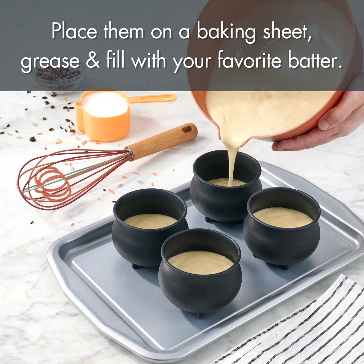 Way To Celebrate 4-Piece Silicone Cauldron Baking Cup Set, Black