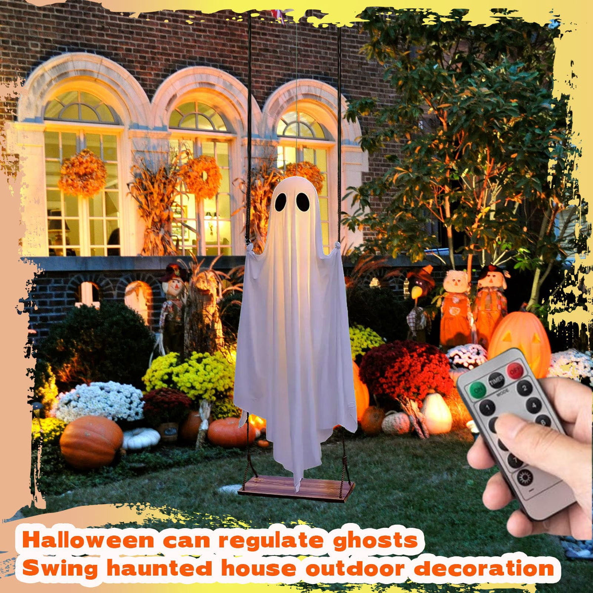 SUYOLL Outdoor Large Halloween Decorations Hanging Swing Ghost Animated Light Up Decorations With Remote Control Indoor For Party Decal